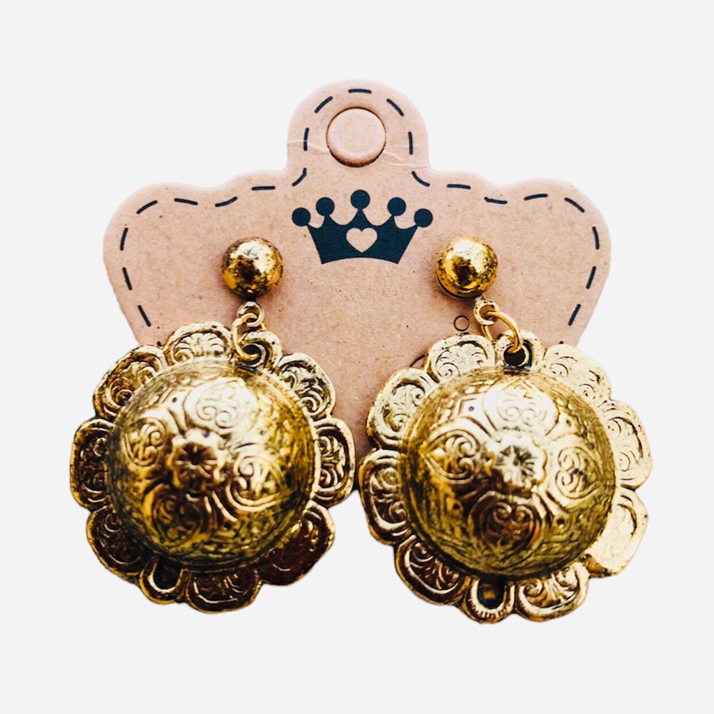 Vintage 80’s Gold Tone Mandala Dome Flower Post 1in Earrings